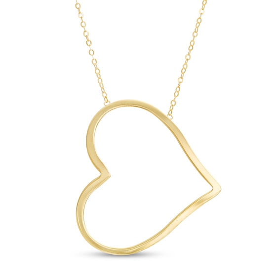 Tilted Heart Outline Necklace in 10K Gold