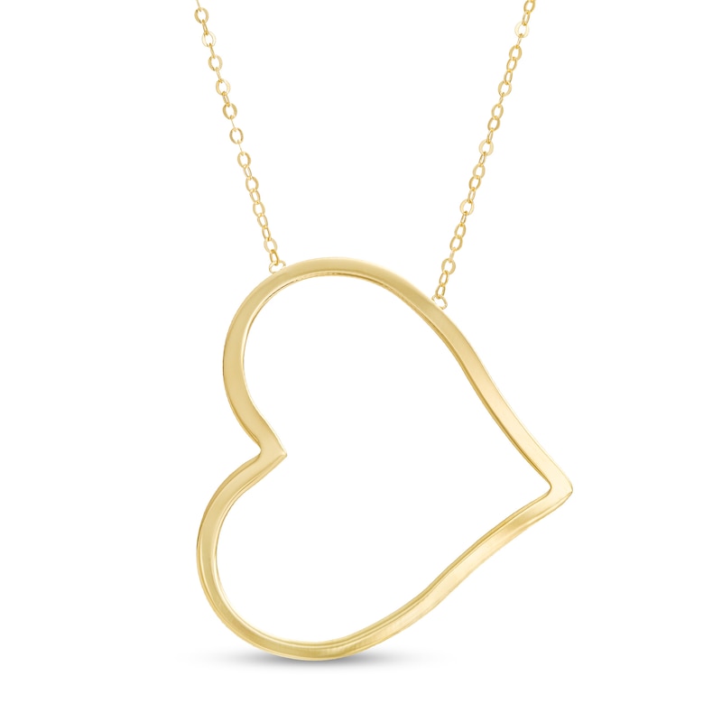 Main Image 1 of Tilted Heart Outline Necklace in 10K Gold