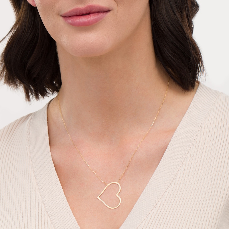 Main Image 2 of Tilted Heart Outline Necklace in 10K Gold