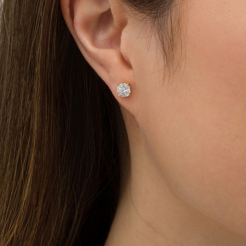 Main Image 2 of 1/4 CT. T.W. Multi-Diamond Stud Earrings in 10K Two-Tone Gold