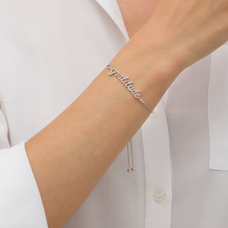 Main Image 2 of 1/4 CT. T.W. Diamond "gratitude" Bolo Bracelet in Sterling Silver - 9.5"