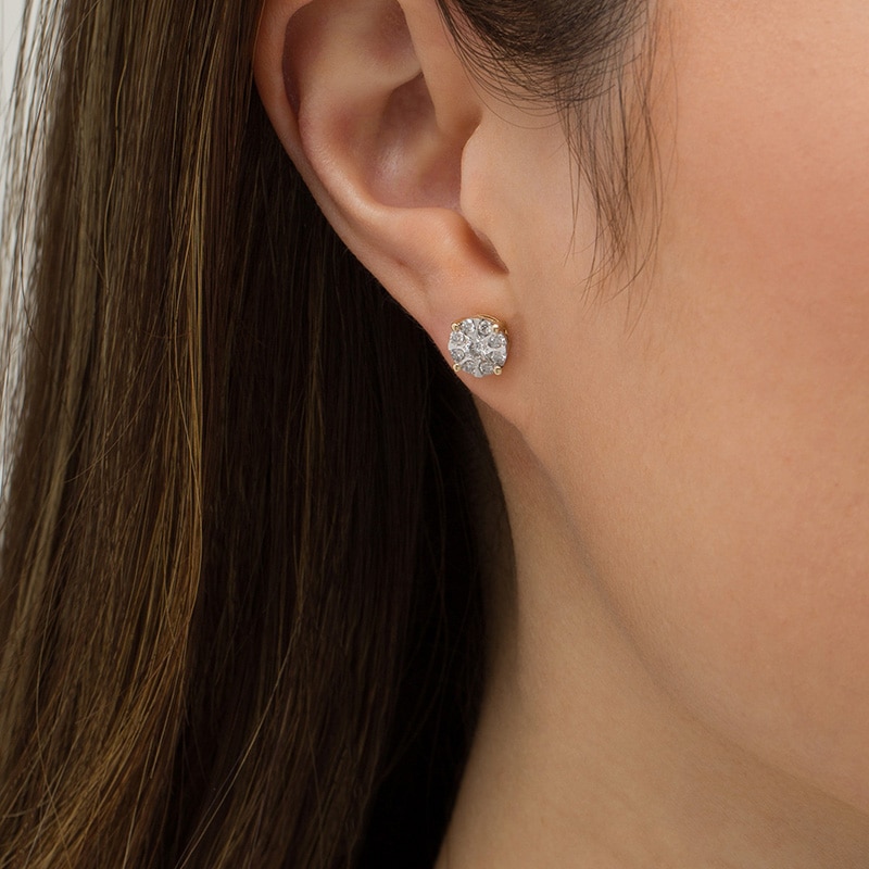 1/2 CT. T.W. Multi-Diamond Stud Earrings in 10K Two-Tone Gold