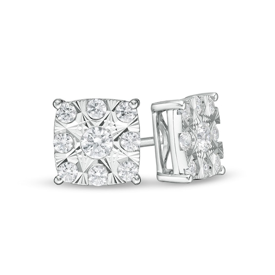 1/2 CT. T.w. Cushion-Shaped Multi-Diamond Stud Earrings in 10K White Gold