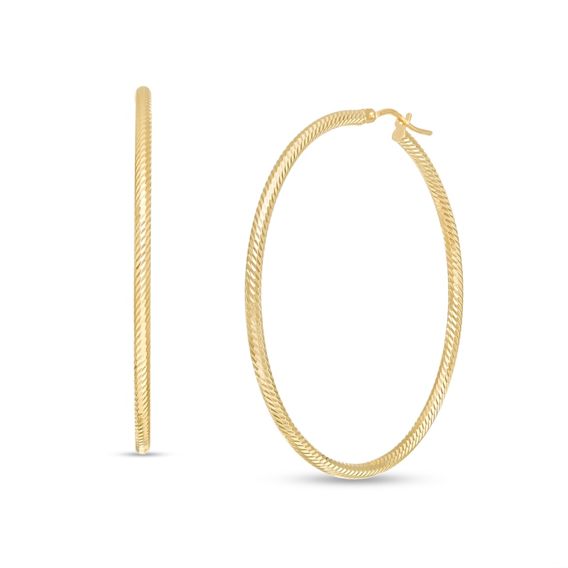 Main Image 1 of Made in Italy 40.0mm Diamond-Cut Tube Hoop Earrings in 14K Gold