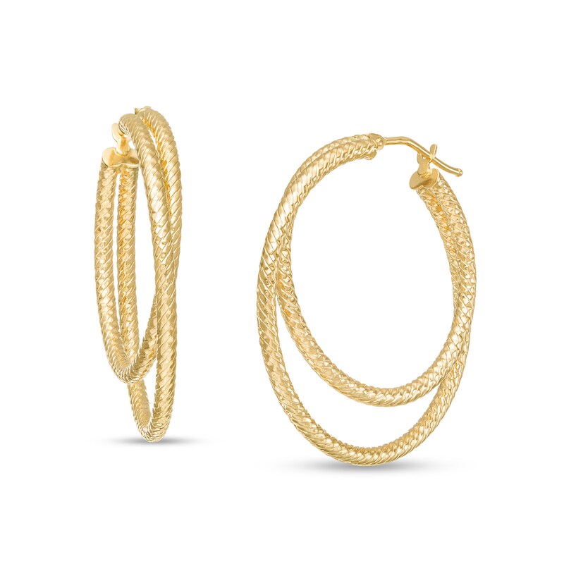 Main Image 1 of Made in Italy Diamond-Cut Layered Double Hoop Earrings in 14K Gold