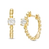 Thumbnail Image 1 of 4.0mm White Topaz Solitaire and Beaded Hoop Earrings in 10K Gold