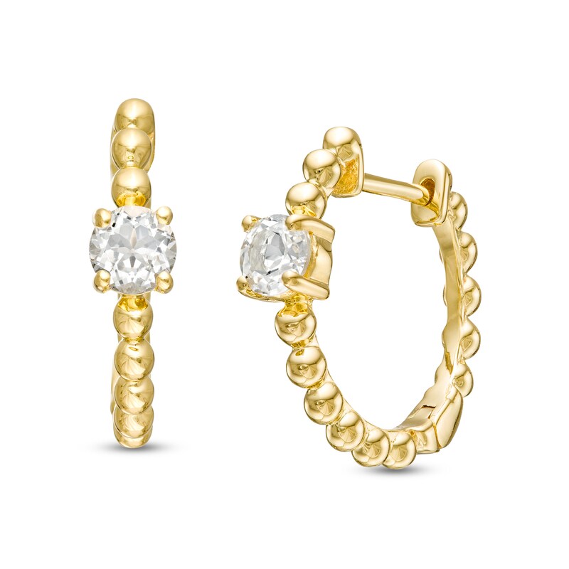 Main Image 1 of 4.0mm White Topaz Solitaire and Beaded Hoop Earrings in 10K Gold