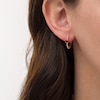Thumbnail Image 2 of 4.0mm Ruby Solitaire and Beaded Hoop Earrings in 10K Gold
