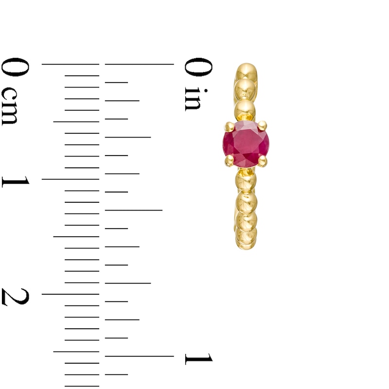 Main Image 3 of 4.0mm Ruby Solitaire and Beaded Hoop Earrings in 10K Gold