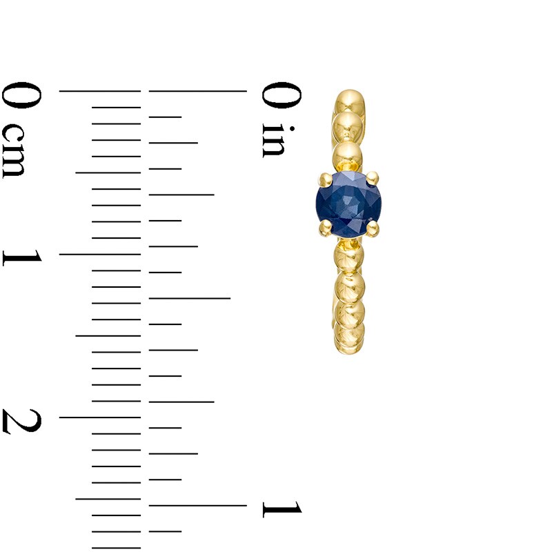 Main Image 3 of 4.0mm Blue Sapphire Solitaire and Beaded Hoop Earrings in 10K Gold