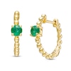 Thumbnail Image 1 of 4.0mm Emerald Solitaire and Beaded Hoop Earrings in 10K Gold