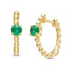 Thumbnail Image 0 of 4.0mm Emerald Solitaire and Beaded Hoop Earrings in 10K Gold