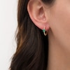 Thumbnail Image 2 of 4.0mm Emerald Solitaire and Beaded Hoop Earrings in 10K Gold