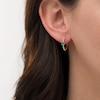 Thumbnail Image 1 of 4.0mm Emerald Solitaire and Beaded Hoop Earrings in 10K Gold