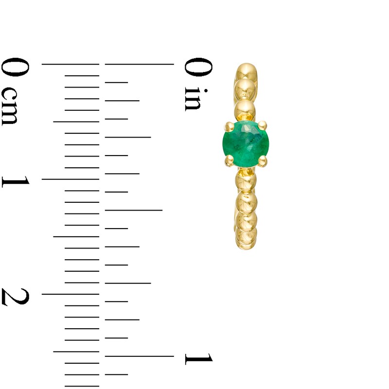 Main Image 3 of 4.0mm Emerald Solitaire and Beaded Hoop Earrings in 10K Gold