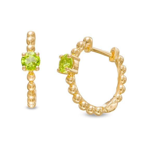4.0mm Peridot Solitaire and Beaded Hoop Earrings in 10K Gold
