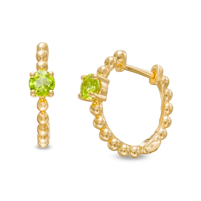 Main Image 1 of 4.0mm Peridot Solitaire and Beaded Hoop Earrings in 10K Gold