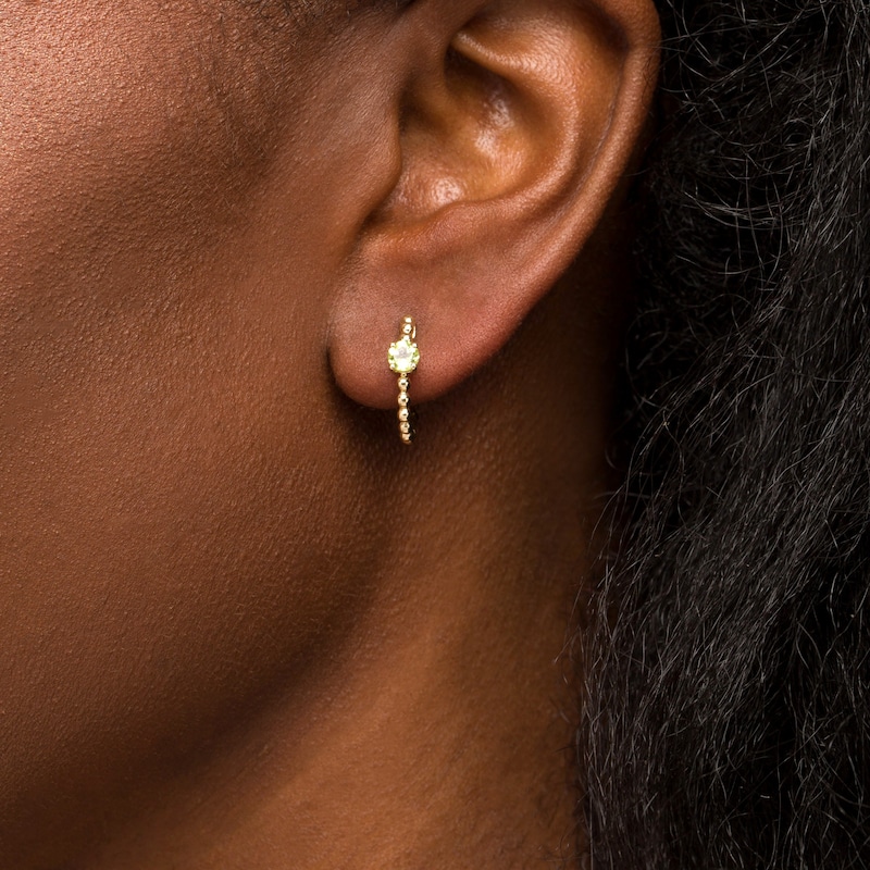 Main Image 2 of 4.0mm Peridot Solitaire and Beaded Hoop Earrings in 10K Gold