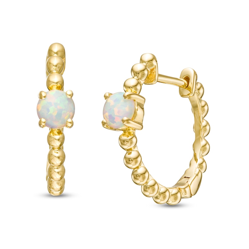 Main Image 1 of 4.0mm Opal Solitaire and Beaded Hoop Earrings in 10K Gold