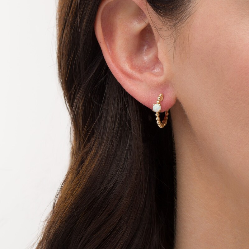 Main Image 2 of 4.0mm Opal Solitaire and Beaded Hoop Earrings in 10K Gold