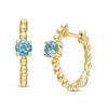 Thumbnail Image 1 of 4.0mm Swiss Blue Topaz Solitaire and Beaded Hoop Earrings in 10K Gold