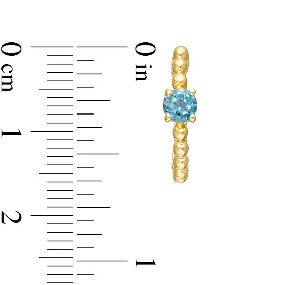 4.0mm Swiss Blue Topaz Solitaire and Beaded Hoop Earrings in 10K Gold