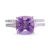 Thumbnail Image 1 of Cushion-Cut Amethyst and 1/6 CT. T.W. Diamond Bridal Set in 14K White Gold