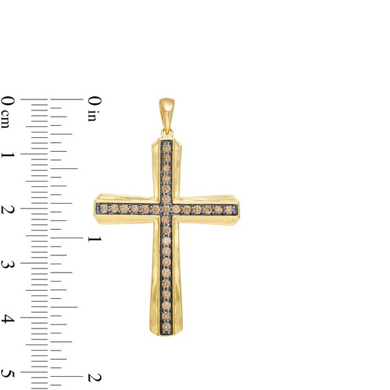 1/2 CT. T.w. Champagne Diamond Layered Cross Necklace Charm in 10K Gold and Black Rhodium