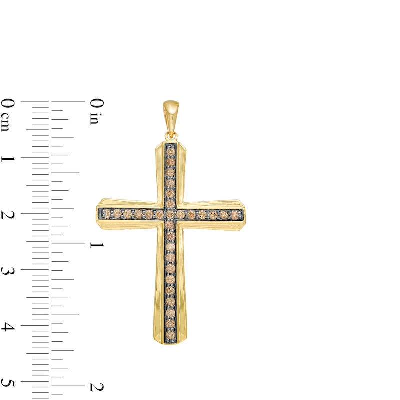 Main Image 2 of 1/2 CT. T.W. Champagne Diamond Layered Cross Necklace Charm in 10K Gold and Black Rhodium