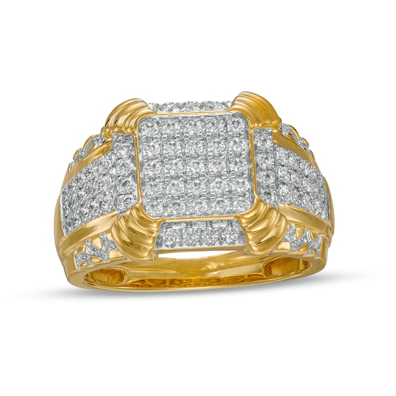 1 CT. T.w. Cushion Composite Diamond Tiered Four-Corner Border Multi-Row Ring in 10K Gold