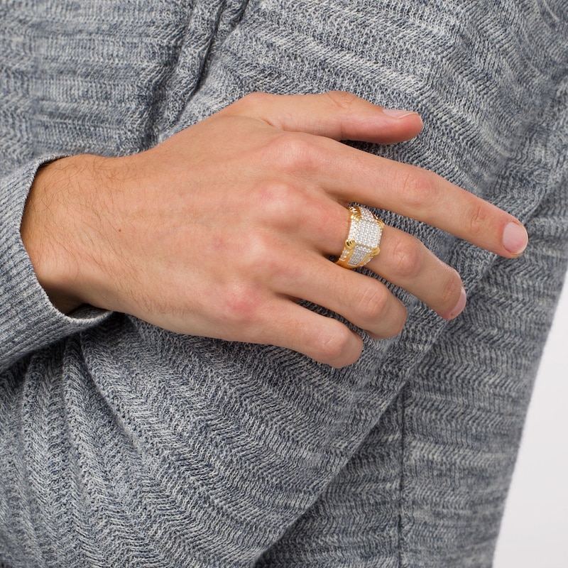 Men's 1 CT. T.W. Cushion Composite Diamond Tiered Four-Corner Border Multi-Row Ring in 10K Gold