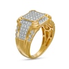 Men's 1 CT. T.W. Cushion Composite Diamond Tiered Four-Corner Border Multi-Row Ring in 10K Gold