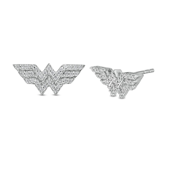 Wonder Woman™ Collection 1/5 CT. T.W. Diamond Symbol Stud Earrings in Sterling Silver