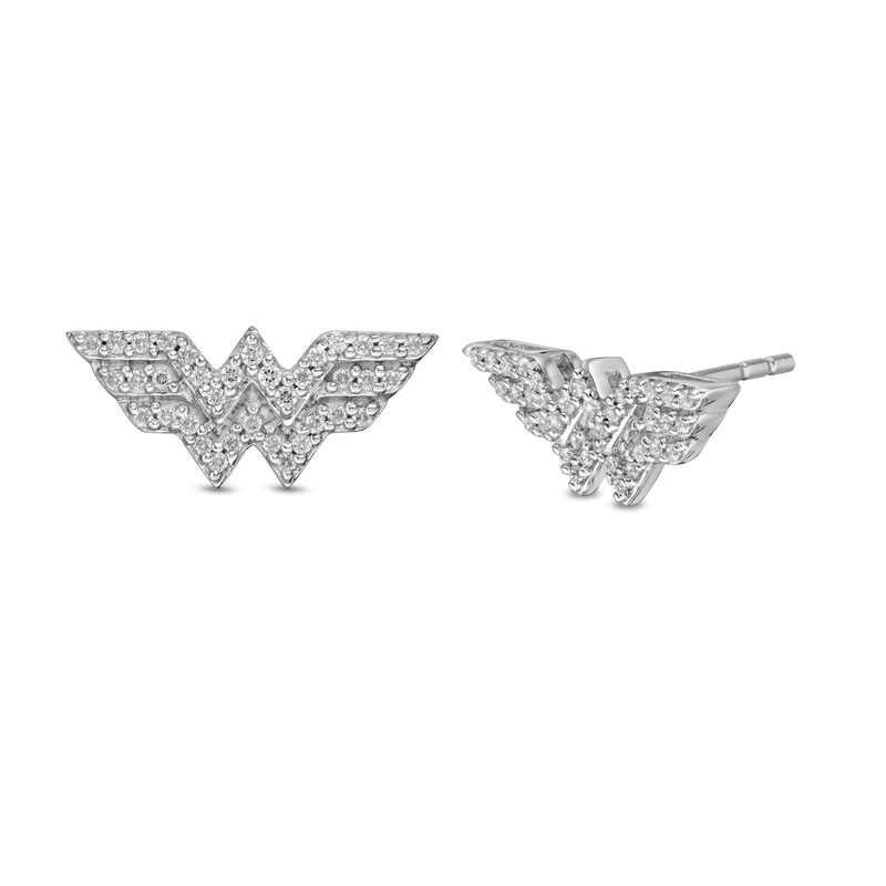 Main Image 1 of Wonder Woman™ Collection 1/5 CT. T.W. Diamond Symbol Stud Earrings in Sterling Silver