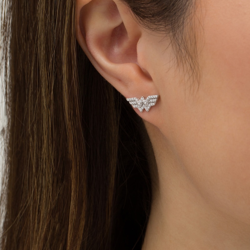 Main Image 2 of Wonder Woman™ Collection 1/5 CT. T.W. Diamond Symbol Stud Earrings in Sterling Silver