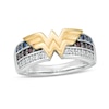 Thumbnail Image 0 of Wonder Woman™ 80th Anniversary Multi-Gemstone and 1/5 CT. T.W. Diamond Ring in Sterling Silver and 10K Gold