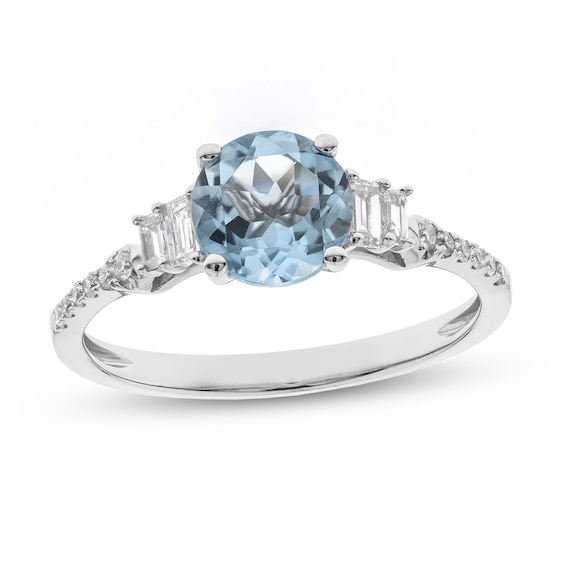 Aquamarine and 1/4 CT. T.w. Diamond Tiered Collar Engagement Ring 14K White Gold