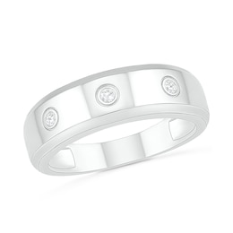 1/15 CT. T.W. Diamond Three Stone Station Wedding Band in 10K White Gold