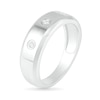 Thumbnail Image 2 of Men's 1/15 CT. T.W. Diamond Three Stone Station Wedding Band in 10K White Gold