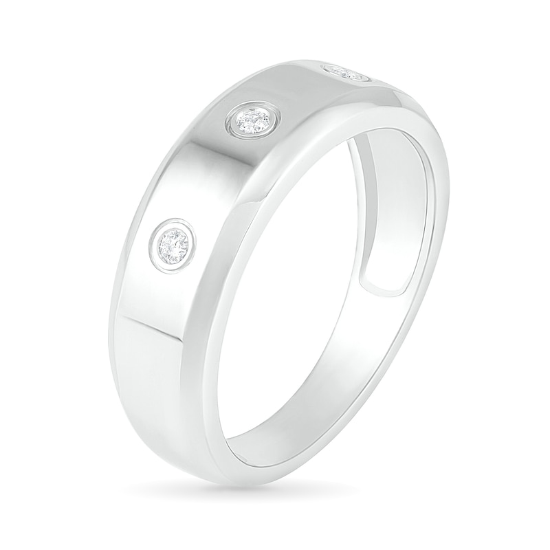 Main Image 3 of 1/15 CT. T.W. Diamond Three Stone Station Wedding Band in 10K White Gold