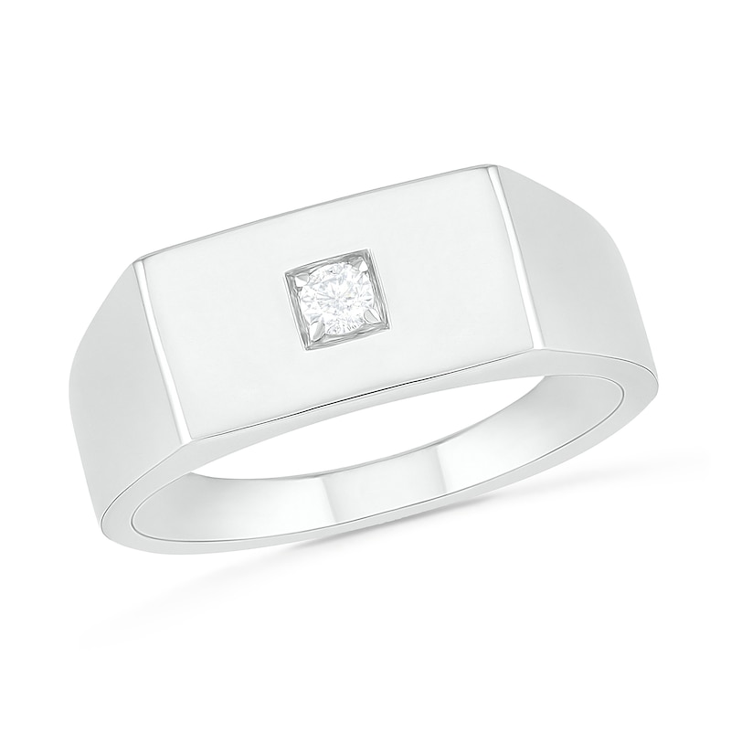 Main Image 1 of Men's 1/15 CT. Diamond Solitaire Square-Top Wedding Band in 10K White Gold