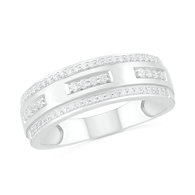 Main Image 1 of Men's 3/8 CT. T.W. Diamond Edge Wedding Band in 10K White Gold