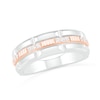 Thumbnail Image 1 of 1/8 CT. T.W. Diamond Textured Triple Row Wedding Band in 10K Two-Tone Gold