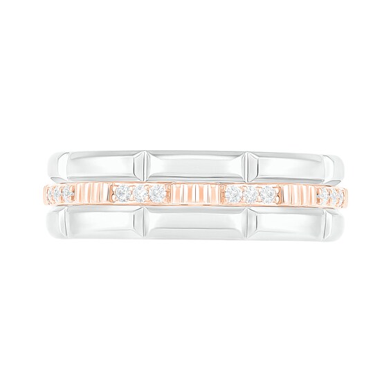 1/8 CT. T.w. Diamond Textured Triple Row Wedding Band in 10K Two-Tone Gold