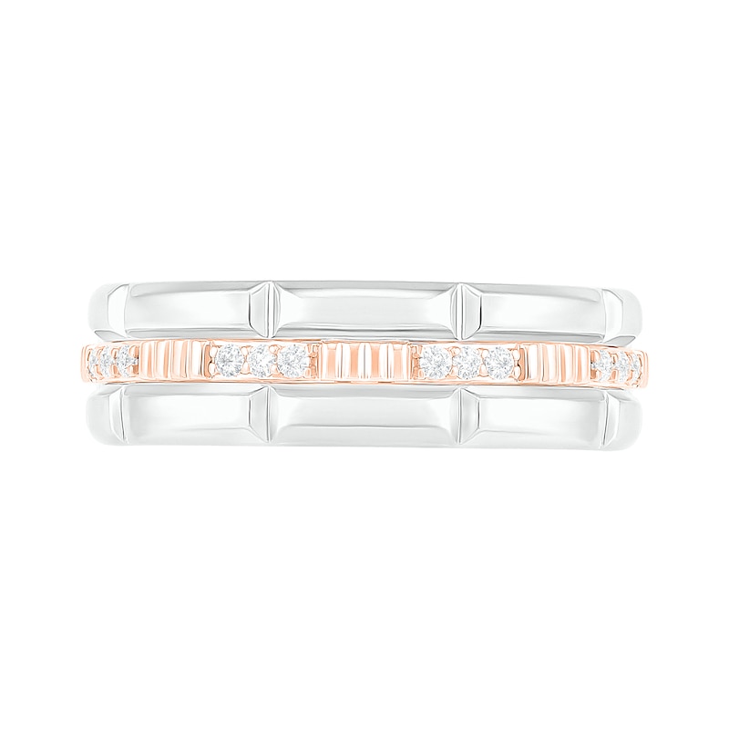 Main Image 2 of 1/8 CT. T.W. Diamond Textured Triple Row Wedding Band in 10K Two-Tone Gold