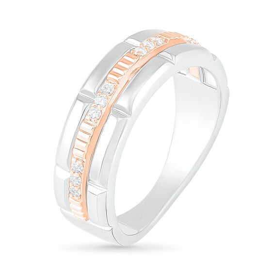 1/8 CT. T.w. Diamond Textured Triple Row Wedding Band in 10K Two-Tone Gold