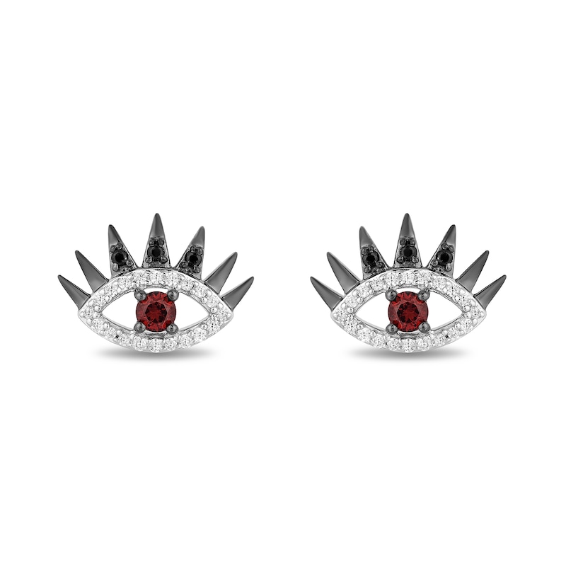 Main Image 1 of Enchanted Disney Villains Cruella De Vil Garnet and 1/6 CT. T.W. Diamond Eye Stud Earrings in Sterling Silver