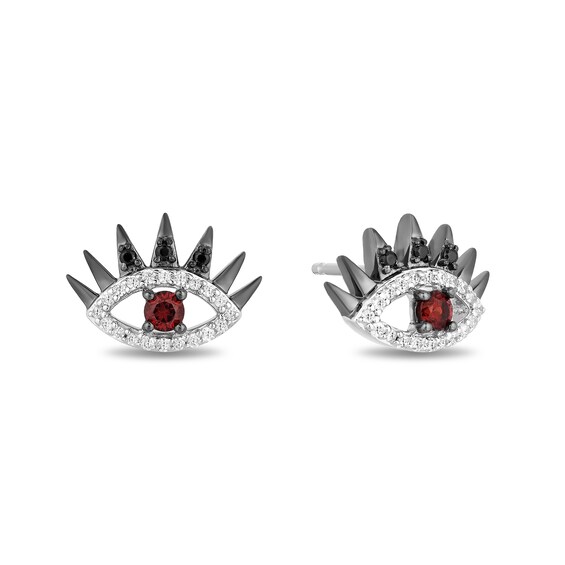 Enchanted Disney Villains Cruella De Vil Garnet and 1/6 CT. T.w. Diamond Eye Stud Earrings in Sterling Silver