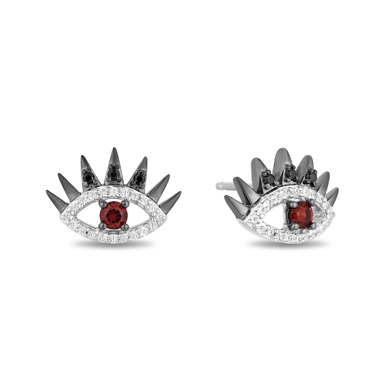 Main Image 2 of Enchanted Disney Villains Cruella De Vil Garnet and 1/6 CT. T.W. Diamond Eye Stud Earrings in Sterling Silver