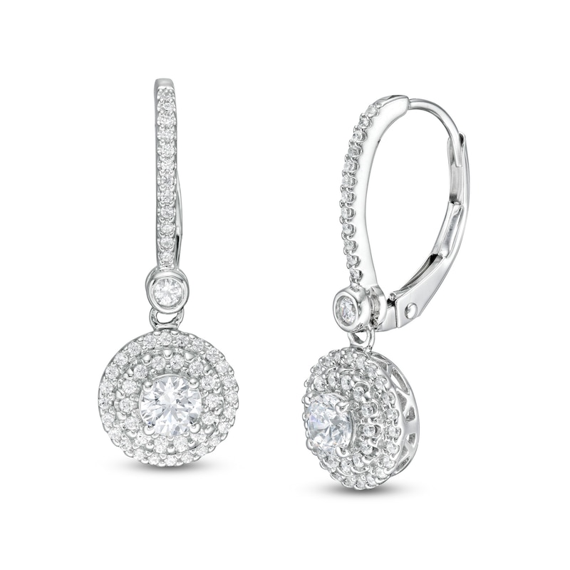 Main Image 1 of 3/4 CT. T.W. Diamond Double Frame Drop Earrings in 10K White Gold